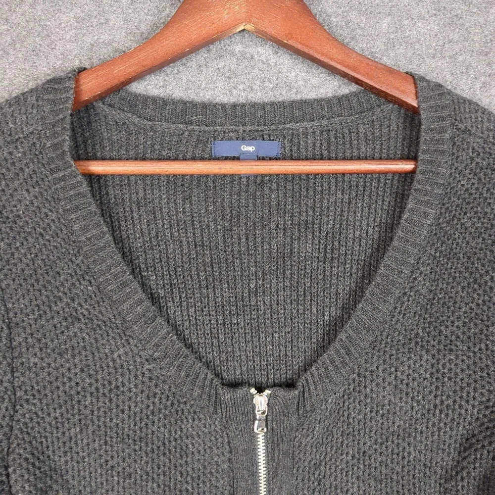 Gap Womens Medium‎ Charcoal Gray Textured Knit Full Zip V-Neck Cardigan Sweater